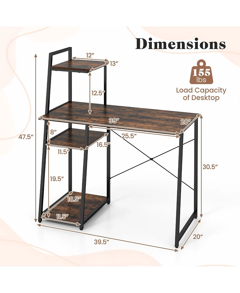 Gouun Computer Desk with Shelves and 3-Tier Storage Bookshelf