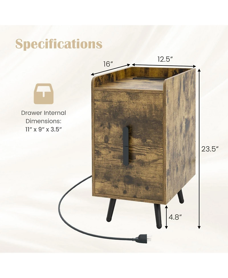 Gouun Nightstand Side Tables with 2 Drawers and 2 Usb Ports