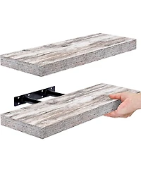 2 Pack 16 Inch Sorbus Coastal Rectangle Floating Shelves - for Home DAcor to Display Trophies, Books, Frames, and more (Rustic White)