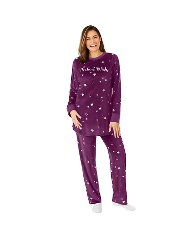 Dreams & Co. Women's Plus Velour Pajama With Free Fuzzy Socks