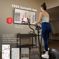 Sunny Health & Fitness 12” Stride Smart Elliptical Machine w/300LB Capacity & Pulse Sensor w Free SunnyFit App Bluetooth