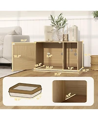 PawHut Boho Style Cat Litter Box Enclosure with Rat Door, Scratching Mat