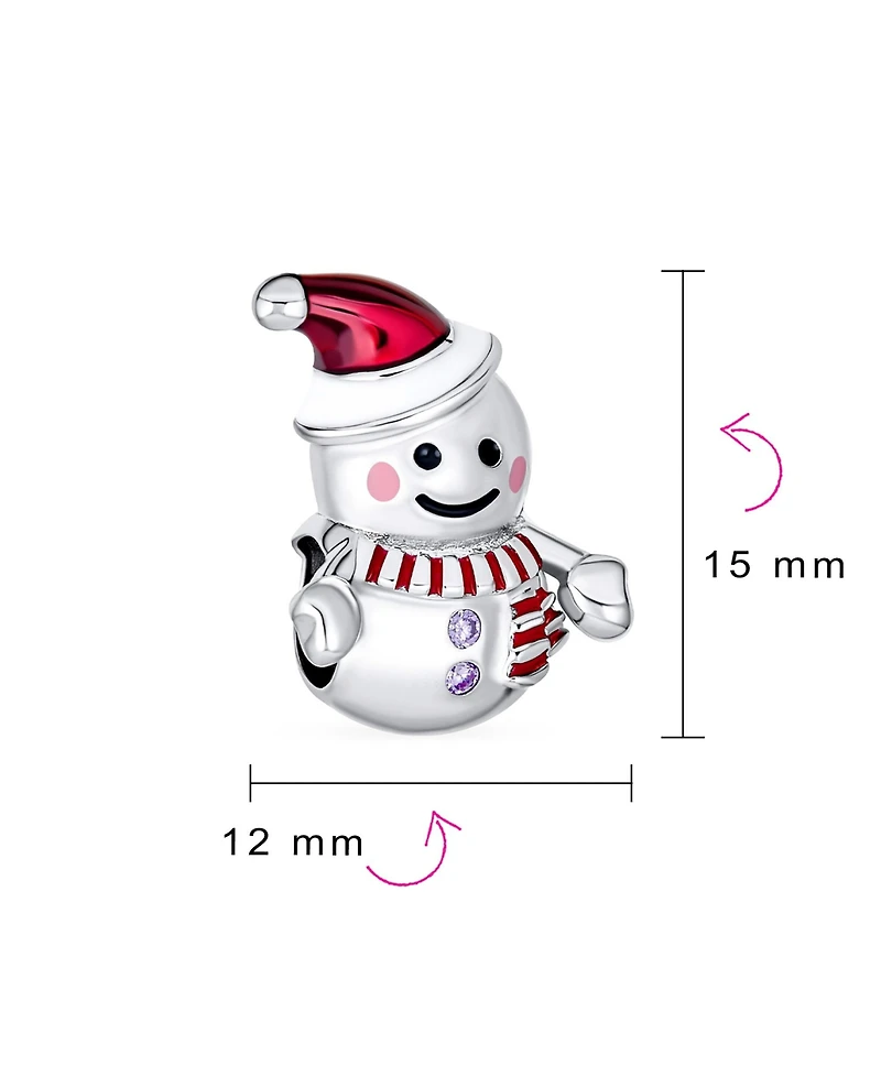 Bling Jewelry Christmas Charm Bead Red Santa Hat & Snowman for Bracelet Sterling Silver