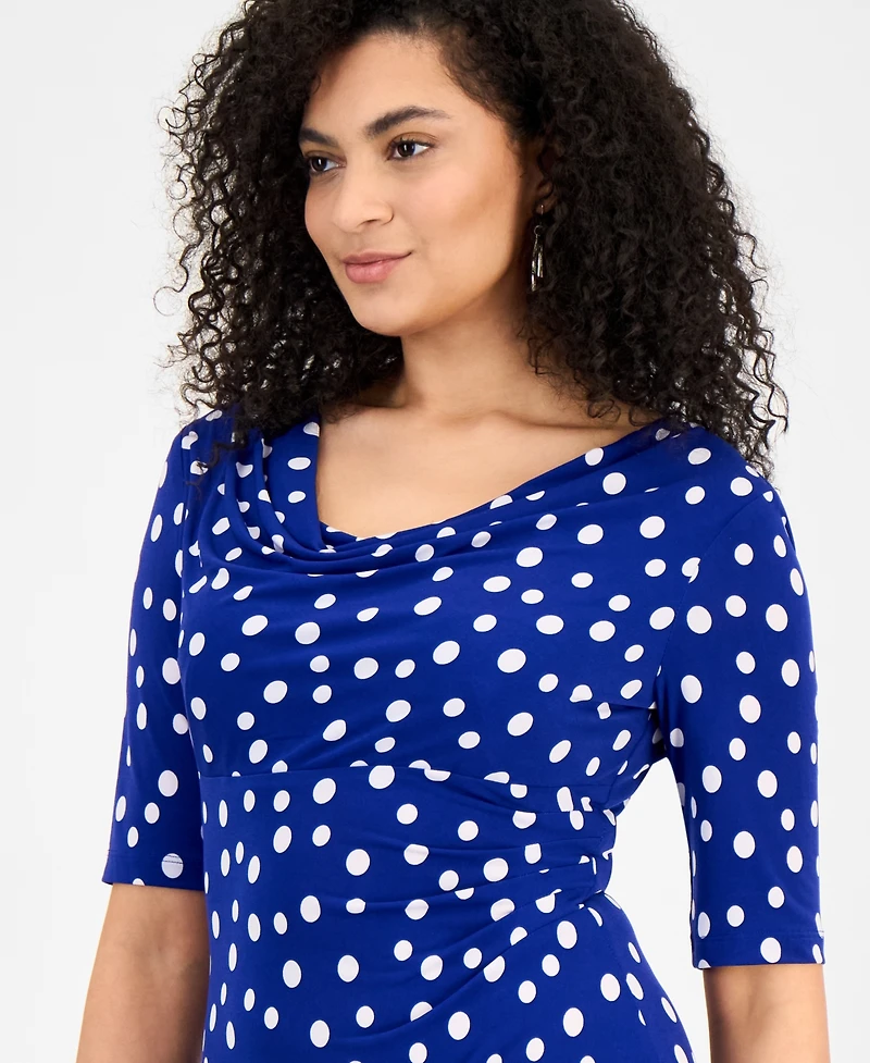 Connected Women's Polka-Dot Drape-Neck Sheath Dress