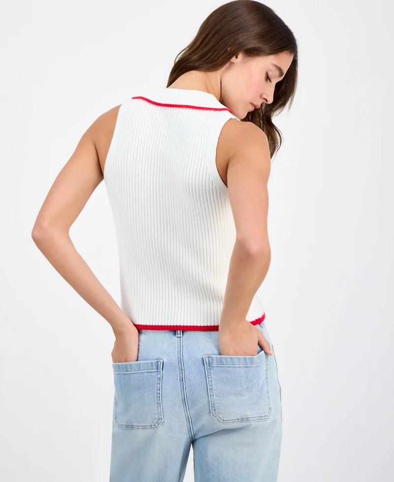 Freshman Juniors' Flyaway Collared Sweater Vest