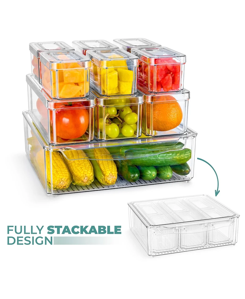 Sorbus 10 Pack Clear Stackable Refrigerator Storage Bins with Lids - Perfect for Kitchen Organization, Pantry and Fridge Storage