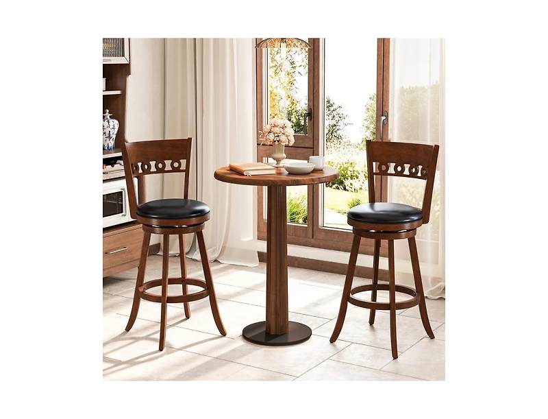 Gouun Set of 2 Swivel Bar Stools with Rubber Wood Frame- inches