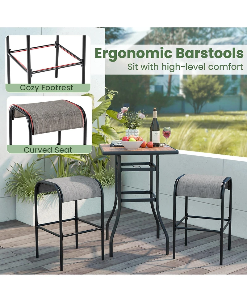 Gouun Set of 2 Patio Metal Bar Stools with Curved Fabric Seat-Set of 2