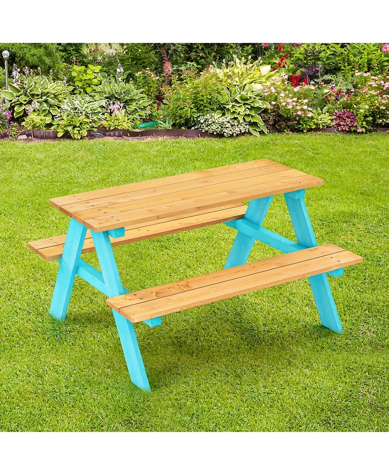 Gouun Children Outdoor Wooden Table with Bench Seats for Indoor and Outdoor Use