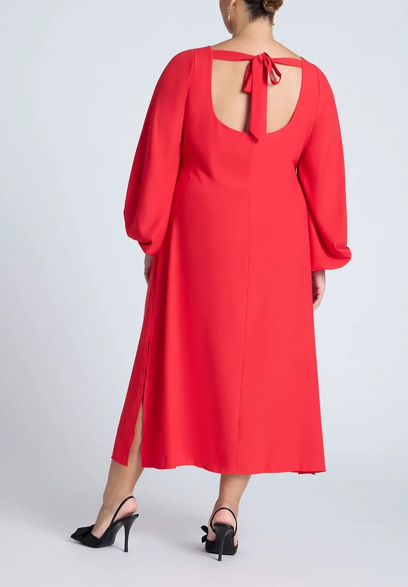 Eloquii Women's Puff Sleeve Open Back Midi Dress