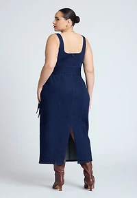 Eloquii Women's Tie Detail Denim Midi Dress