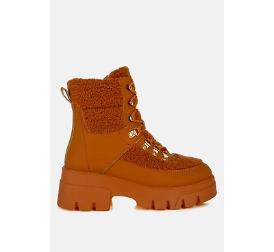 Wellerman Faux Fur Detail Chunky Hiker Boots