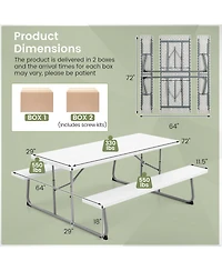 Folding Picnic Table Set with Metal Frame and All-Weather Hdpe Tabletop
