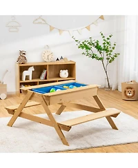 Gouun 3-in-1 Kids Picnic Table Wooden Outdoor Water Sand Table with Play Boxes