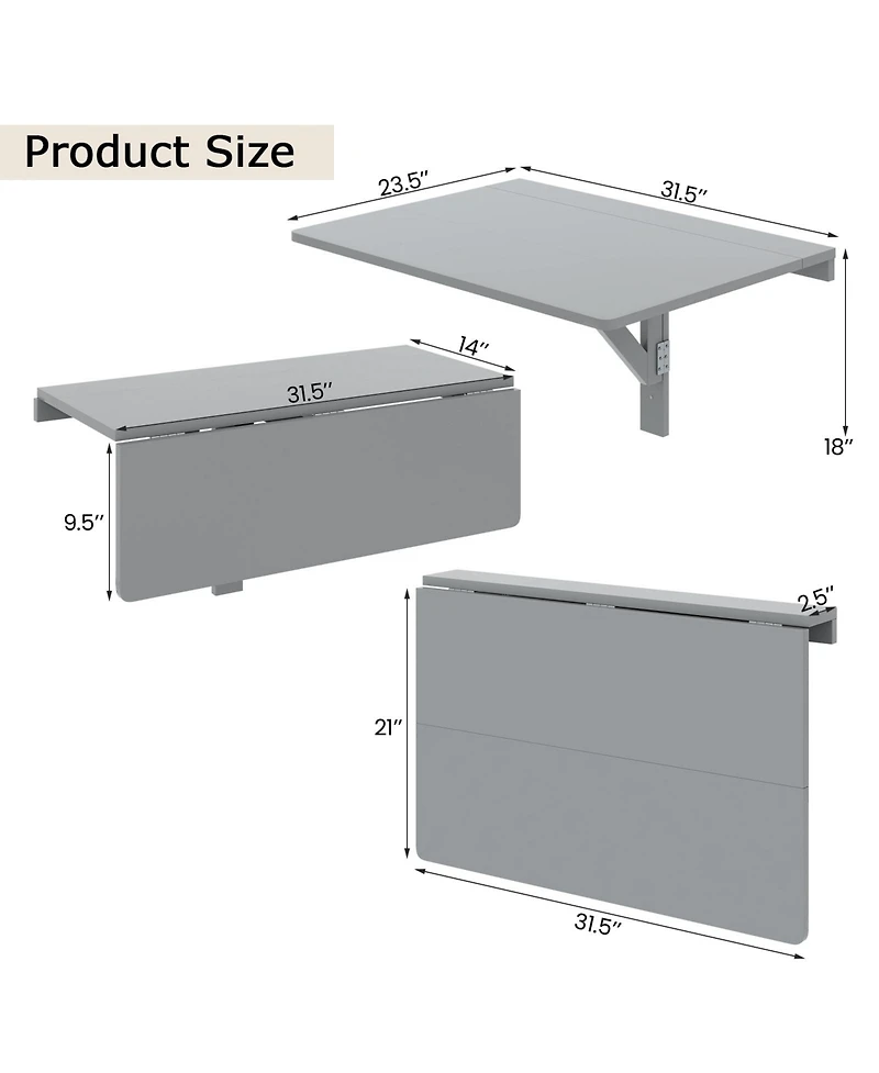 Gouun 31.5 x 23.5 Inch Wall Mounted Folding Table for Small Spaces