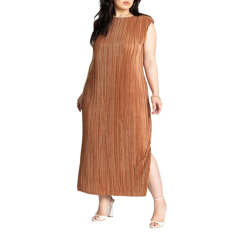 Eloquii Women's Plus Size Plisse Short Sleeve Midi Dress