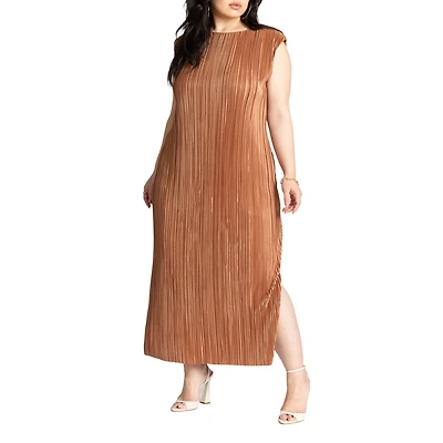 Eloquii Women's Plus Size Plisse Short Sleeve Midi Dress