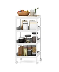 Gouun 4 Tier Utility Rolling Cart with Detachable Tray Top and Locking Wheels-4-Tier
