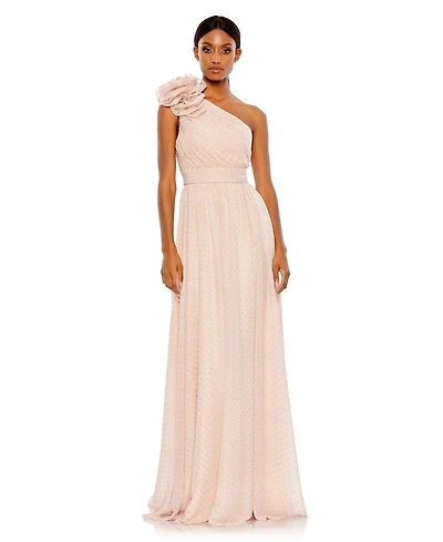 Mac Duggal Women's Polka Dot Ruffled One Shoulder Gown