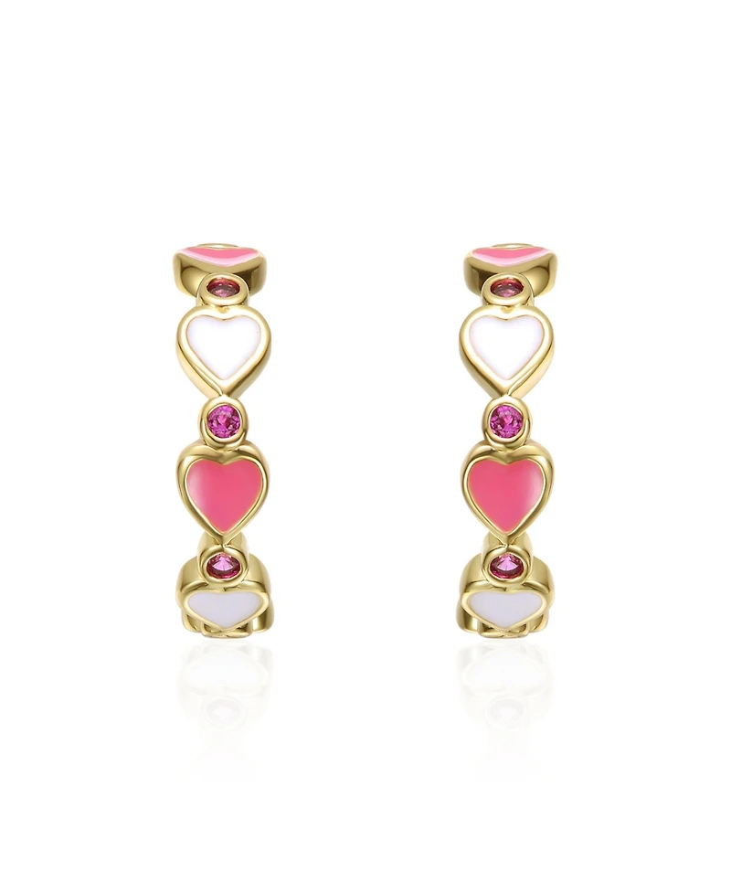 GiGiGirl 14K Gold Plated with Pink Cubic Zirconia Heart Hoop Earrings