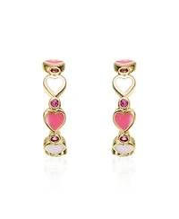 GiGiGirl 14K Gold Plated with Pink Cubic Zirconia Heart Hoop Earrings