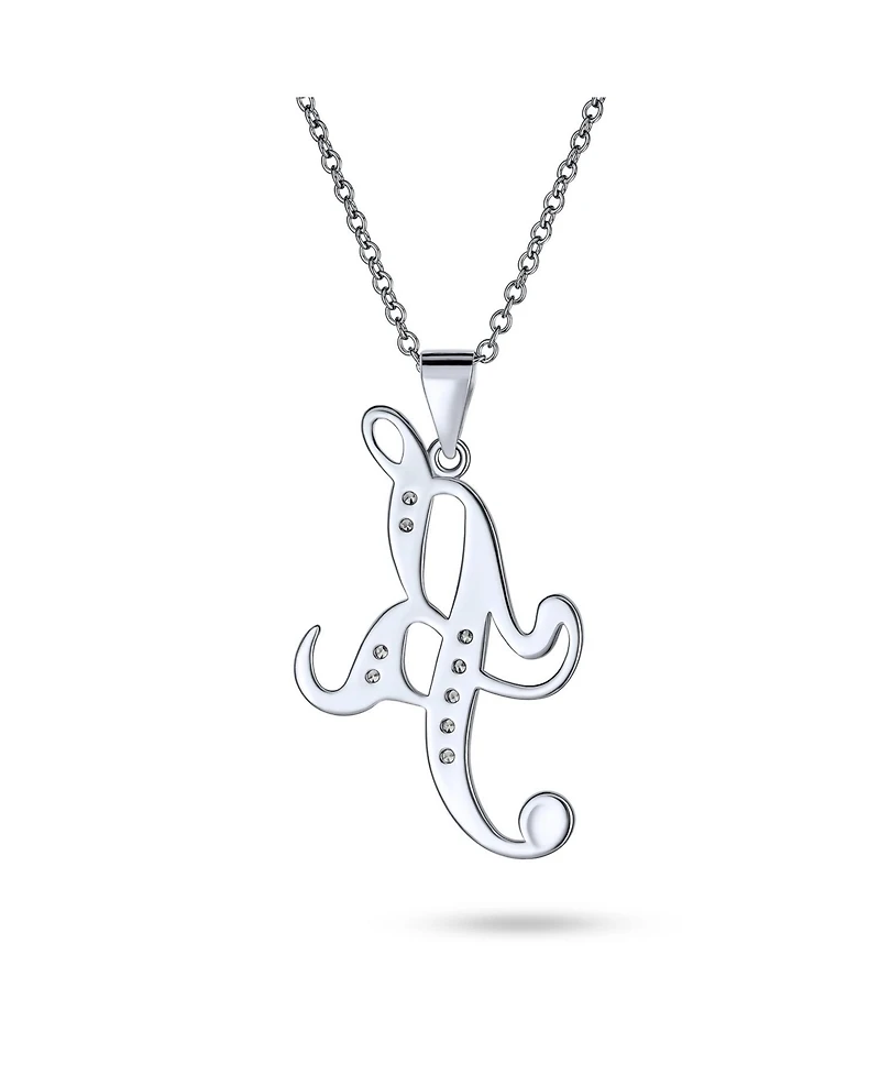 Bling Jewelry Script Alphabet Initial Pendant Necklace with Pave Cz - Sterling Silver