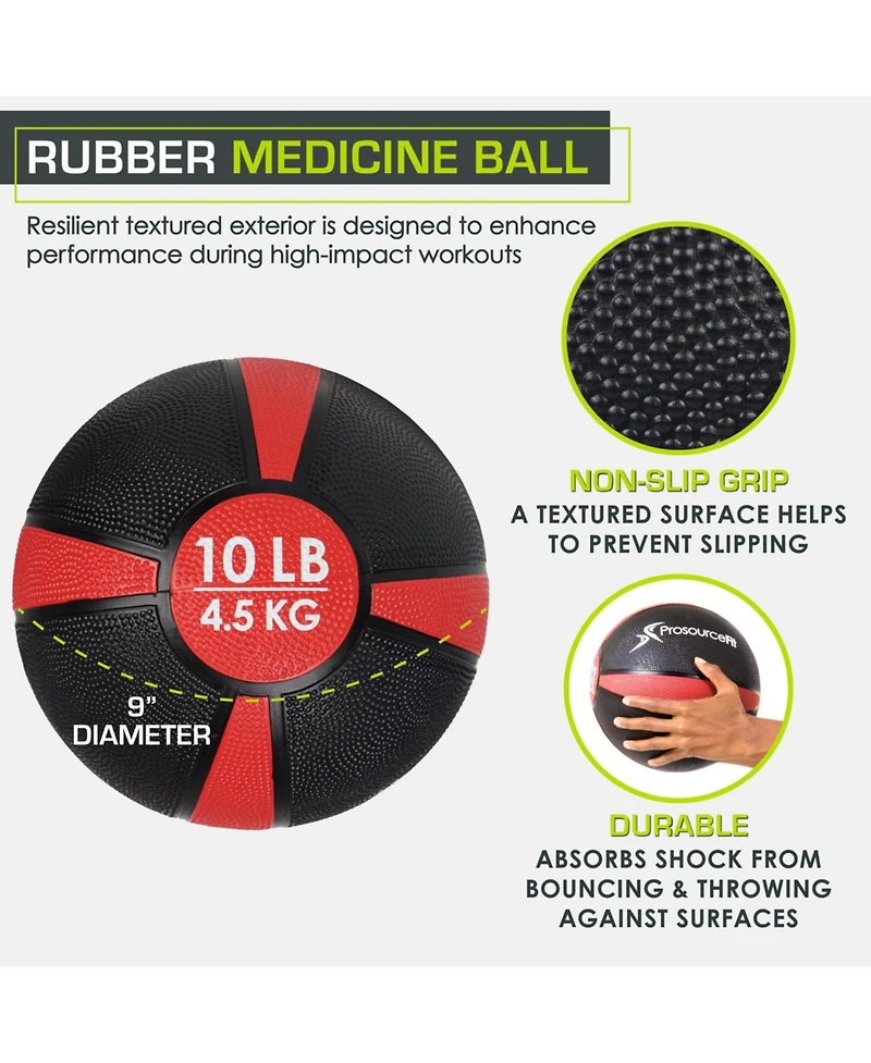 ProsourceFit Rubber Medicine Ball, 10 lb