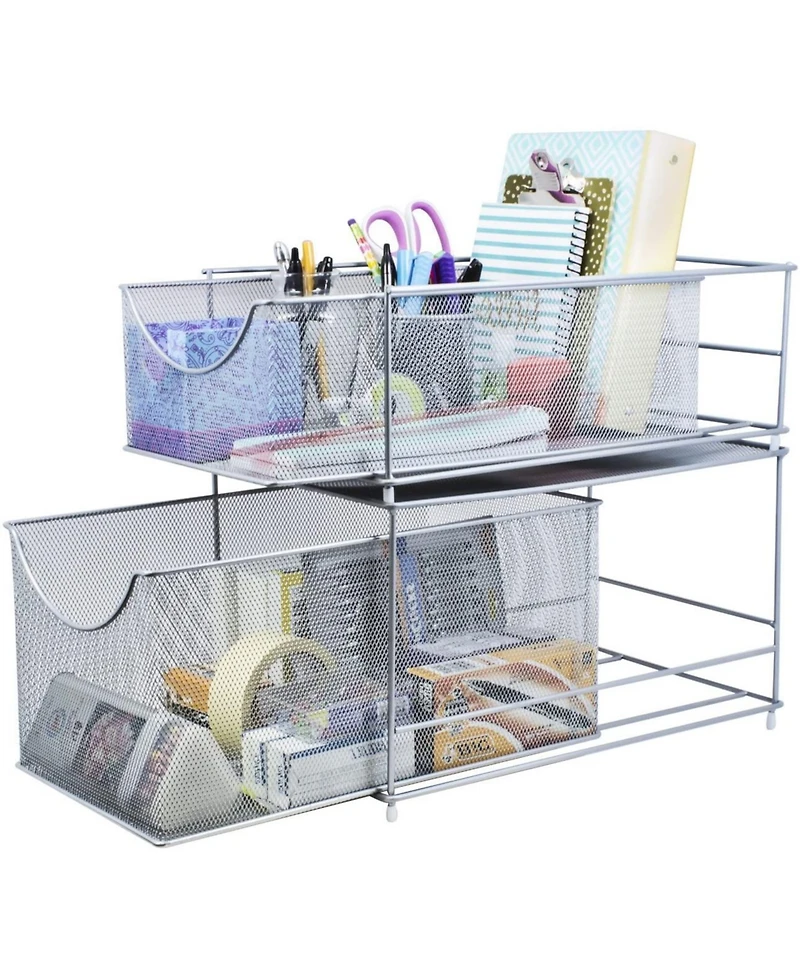Sorbus Metal Mesh Cabinet Organizer with Pull-Out Drawers - Ideal for Countertop, Cabinet, Pantry, Under the Sink, Desktop and More (Silver 1 Drawer
