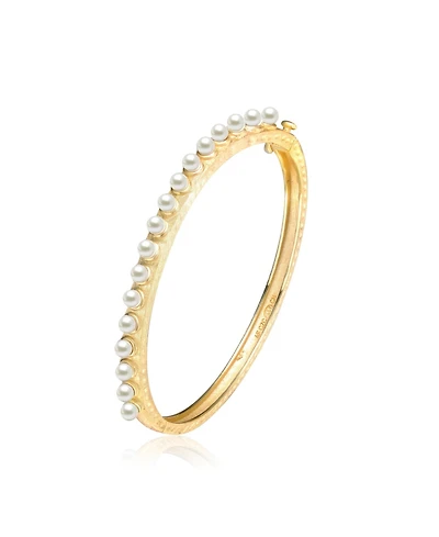 Genevive Sterling Silver 14K Gold Plated Beaded Bangle Bracelet with Shell Pearls