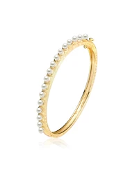 Genevive Sterling Silver 14K Gold Plated Beaded Bangle Bracelet with Shell Pearls