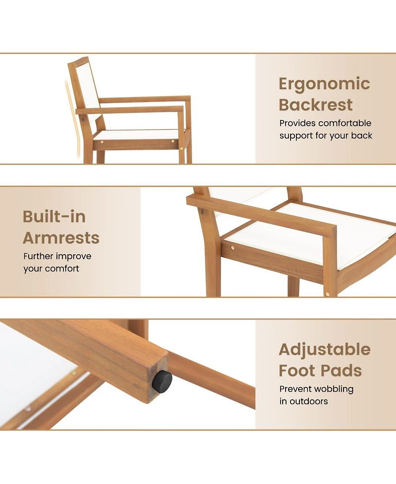 Gouun Stackable Outdoor Dining Chair Set of 2 with Acacia Wood Frame