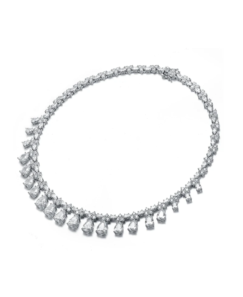 Cubic Zirconia Sterling Silver White Gold Plated Evening Necklace