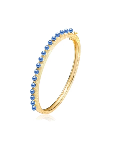 Sterling Silver 14K Gold Plated Beaded Bangle Bracelet with Shell Pearls