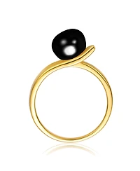 Sterling Silver 14K Gold Plated with 8MM Black Onyx Freshwater Pearl Linear Ring