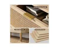 Rattan 6 Drawer Dresser for Bedroom with Wide Top, Large Double Dresser for Closet with Deep Drawers, Wooden Chest of Drawer for Living Room, Entryway