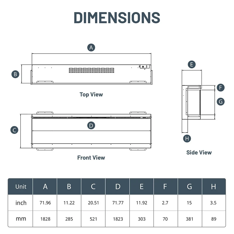 Mondawe 70"Tv Stand with 36"Electric Fireplace With Remote Control and Metal Feet/Side Cabinet,White