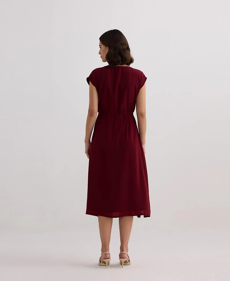 Reistor Women's Deep V-neck Gathered Dress