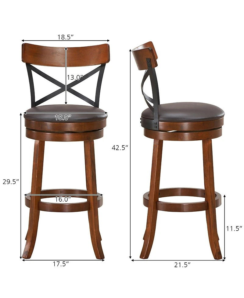 Gouun Set of 2 Bar Stools 360-Degree Swivel Dining Bar Chairs with Rubber Wood Legs-29.5 inch