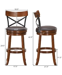 Gouun Set of 2 Bar Stools 360-Degree Swivel Dining Bar Chairs with Rubber Wood Legs-29.5 inch
