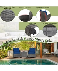 3 Pieces Outdoor Wicker Conversation Set with Tempered Glass Tabletop