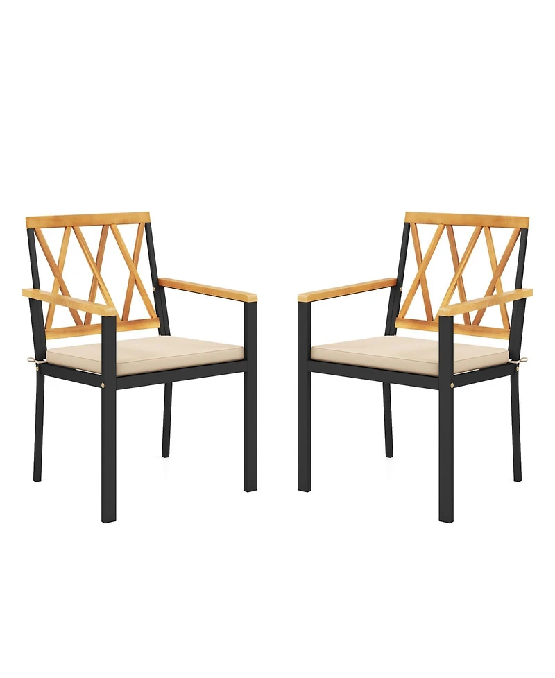 Gouun Set of 2 Patio Dining Chairs with Removable Padded Cushions-18 Inches