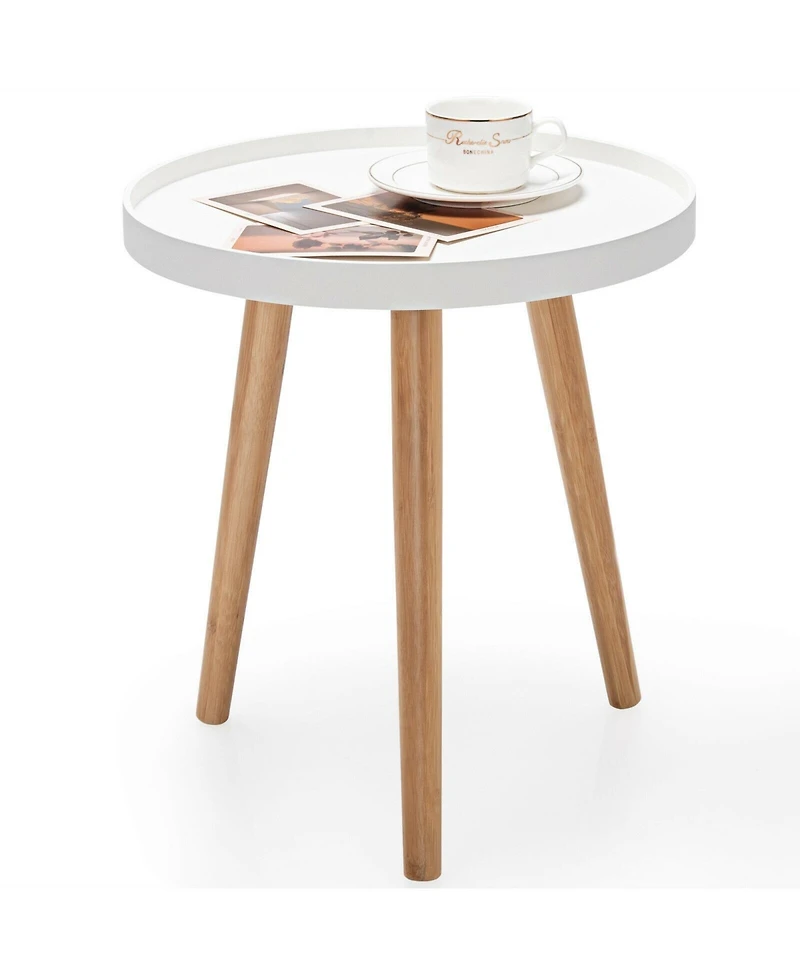 Gouun Round Side Sofa Table with Wooden Tray