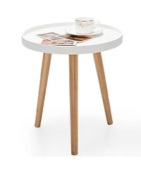 Gouun Round Side Sofa Table with Wooden Tray