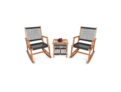 Slickblue 3 Piece Outdoor Wood Patio Furniture Rocking Chair Table Bistro Set