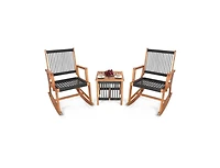 Slickblue 3 Piece Outdoor Wood Patio Furniture Rocking Chair Table Bistro Set