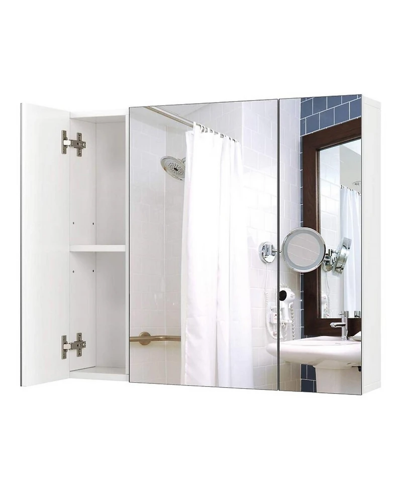 Wall Mounted Bathroom Mirror Cabinet – 3-Door Medicine Cupboard with Adjustable Interior Shelves
