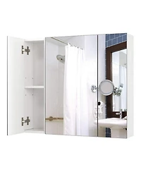 Wall Mounted Bathroom Mirror Cabinet – 3-Door Medicine Cupboard with Adjustable Interior Shelves