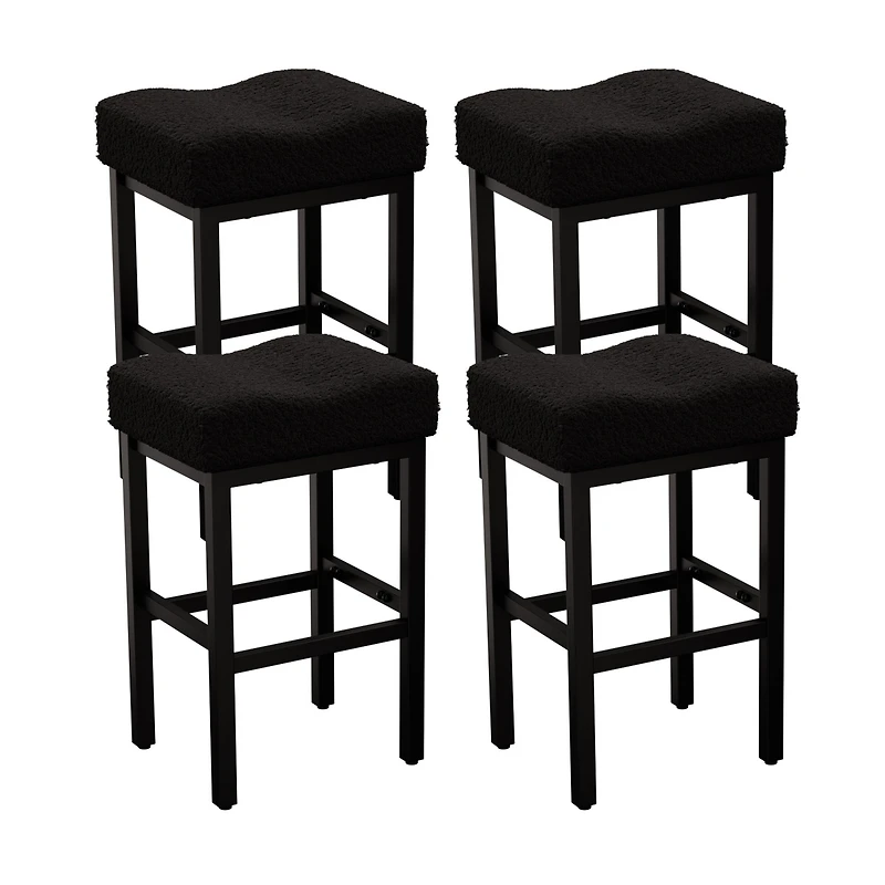 Dyhome Counter Height Bar Stools Set of 4, 27 Inches Modern Kitchen Stools, Metal Legs Backless Saddle Stool Chair for Island, Dining Room