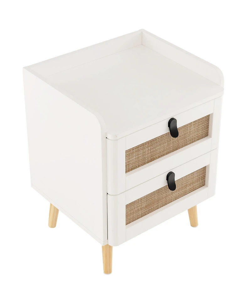 Gouun Modern End Table Bedside Table with 2 Rattan Decorated Drawers
