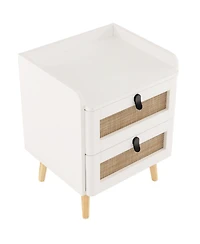 Gouun Modern End Table Bedside Table with 2 Rattan Decorated Drawers
